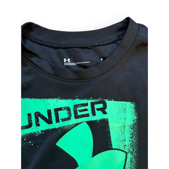 Under Armour Boys Kids T-Shirt Size 6, Green, Graphic Logo, Quick-Dry, Polyester - Picture 3 of 5